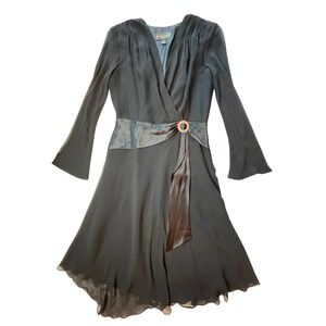 Vintage 90s Black Silk Dress 8 Rhinestones Wedding Guest Mob Wife Elegant Retro‎